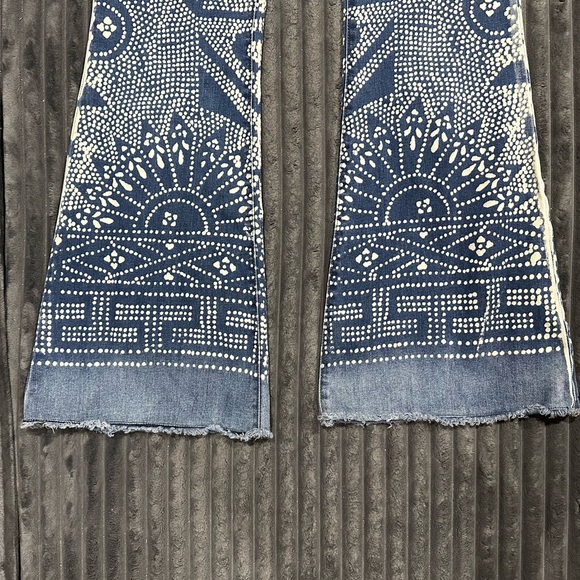 Free People Discharge Bali Hand Printed Flare Jeans - Picture 6 of 6
